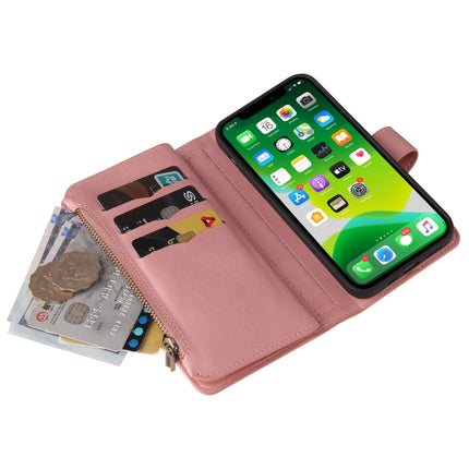 Skin Feel PU + TPU Horizontal Flip Leather Case with Holder & 15 Cards Slot & Wallet & Zipper Pocket & Lanyard For iPhone 13(Pink)-garmade.com