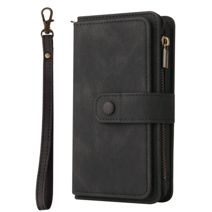Skin Feel PU + TPU Horizontal Flip Leather Case with Holder & 15 Cards Slot & Wallet & Zipper Pocket & Lanyard For iPhone 13 mini(Black)-garmade.com