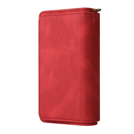 Skin Feel PU + TPU Horizontal Flip Leather Case with Holder & 15 Cards Slot & Wallet & Zipper Pocket & Lanyard For iPhone 13 mini(Red)-garmade.com