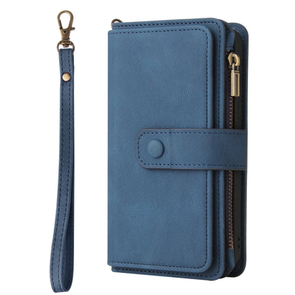 Skin Feel PU + TPU Horizontal Flip Leather Case with Holder & 15 Cards Slot & Wallet & Zipper Pocket & Lanyard For iPhone 13 mini(Blue)-garmade.com