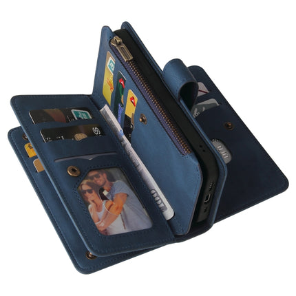 Skin Feel PU + TPU Horizontal Flip Leather Case with Holder & 15 Cards Slot & Wallet & Zipper Pocket & Lanyard For iPhone 13 mini(Blue)-garmade.com