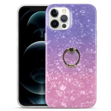 Gradient Color Shell Texture IMD TPU Shockproof Case with Ring Holder For iPhone 13 mini(Gradient Purple Pink)-garmade.com