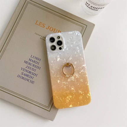 Gradient Color Shell Texture IMD TPU Shockproof Case with Ring Holder For iPhone 13 mini(Gradient White Orange)-garmade.com