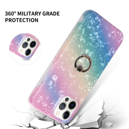 Gradient Color Shell Texture IMD TPU Shockproof Case with Ring Holder For iPhone 13 mini(Gradient Rainbow)-garmade.com