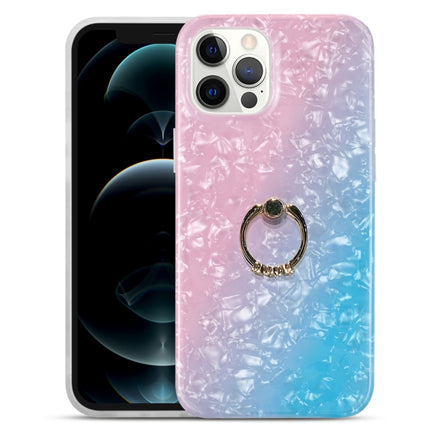Gradient Color Shell Texture IMD TPU Shockproof Case with Ring Holder For iPhone 13 Pro(Gradient Pink Blue)-garmade.com