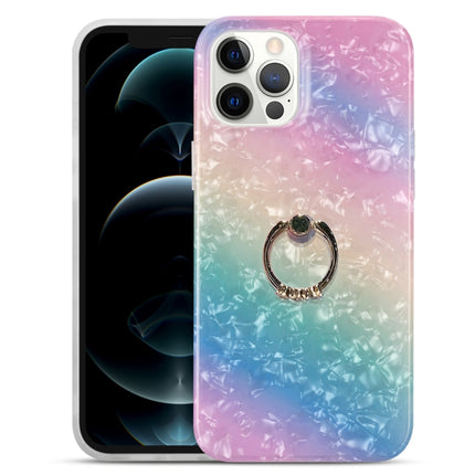 Gradient Color Shell Texture IMD TPU Shockproof Case with Ring Holder For iPhone 13 Pro(Gradient Rainbow)-garmade.com