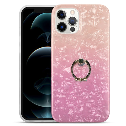 Gradient Color Shell Texture IMD TPU Shockproof Case with Ring Holder For iPhone 13 Pro(Gradient Orang Pink)-garmade.com