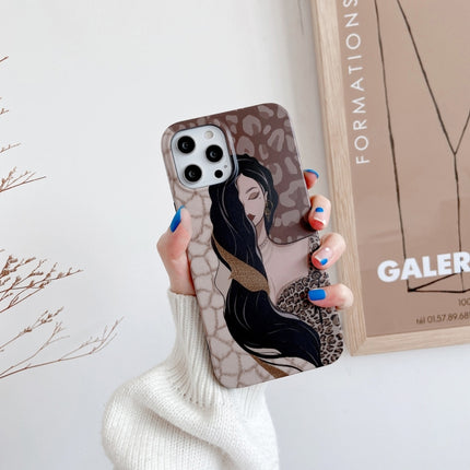 Shockproof Half-inclusive Leopard Pattern Protective Case For iPhone 13(Long-haired Girl)-garmade.com