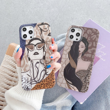 Shockproof Half-inclusive Leopard Pattern Protective Case For iPhone 13 Pro(Glasses Girl)-garmade.com