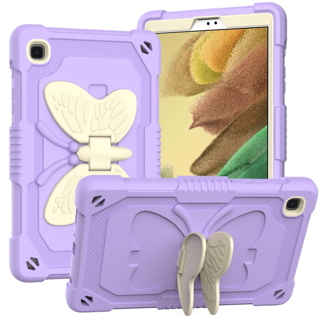 Beige PC + Silicone Anti-drop Protective Case with Butterfly Shape Holder & Pen Slot For Samsung Galaxy Tab A7 Lite 8.7 SM-T220 / SM-T225(Beige + Light Purple)-garmade.com