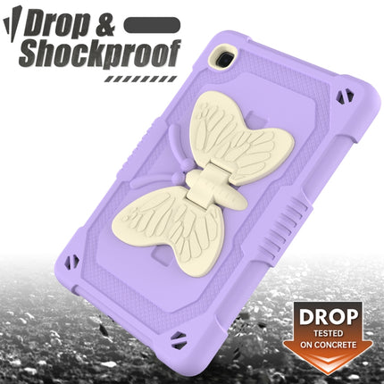 Beige PC + Silicone Anti-drop Protective Case with Butterfly Shape Holder & Pen Slot For Samsung Galaxy Tab A7 Lite 8.7 SM-T220 / SM-T225(Beige + Light Purple)-garmade.com