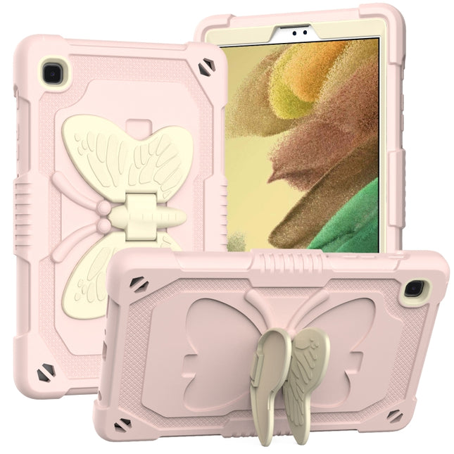 Beige PC + Silicone Anti-drop Protective Case with Butterfly Shape Holder & Pen Slot For Samsung Galaxy Tab A7 Lite 8.7 SM-T220 / SM-T225(Beige + Rose Pink)-garmade.com