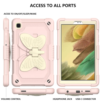Beige PC + Silicone Anti-drop Protective Case with Butterfly Shape Holder & Pen Slot For Samsung Galaxy Tab A7 Lite 8.7 SM-T220 / SM-T225(Beige + Rose Pink)-garmade.com
