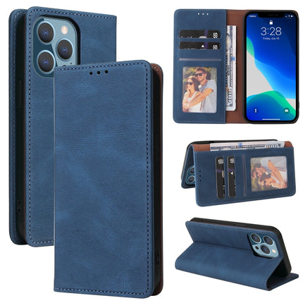 Simple Suction Closure Horizontal Flip Leather Case with Holder & Card Slot & Wallet For iPhone 13 Pro Max(Blue)-garmade.com