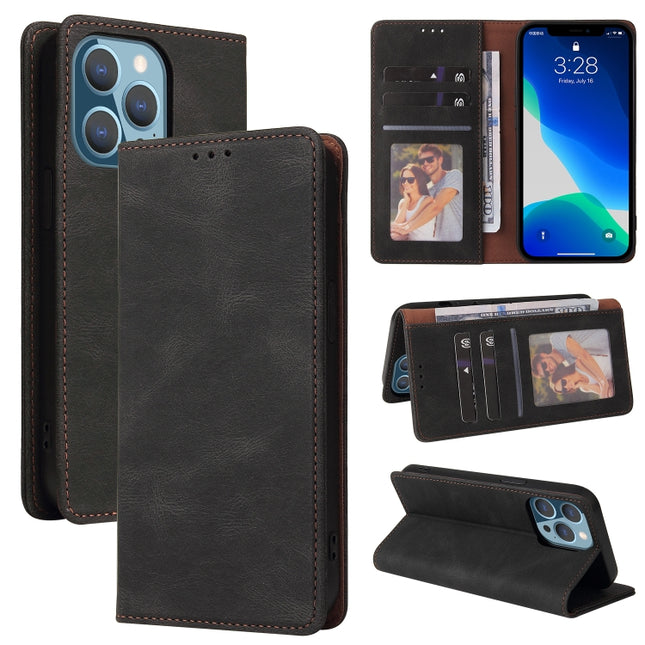 Simple Suction Closure Horizontal Flip Leather Case with Holder & Card Slot & Wallet For iPhone 13 Pro(Black)-garmade.com