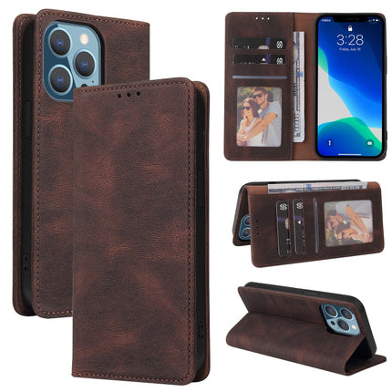 Simple Suction Closure Horizontal Flip Leather Case with Holder & Card Slot & Wallet For iPhone 13 Pro(Brown)-garmade.com