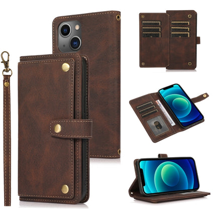 PU + TPU Horizontal Flip Leather Case with Holder & Card Slot & Wallet & Lanyard For iPhone 13 mini(Brown)-garmade.com