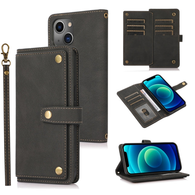 PU + TPU Horizontal Flip Leather Case with Holder & Card Slot & Wallet & Lanyard For iPhone 13(Black)-garmade.com