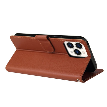 Multifunctional Horizontal Flip Leather Case, with Three Card Slot & Holder & Double Zip Wallett & Photo Frame & Lanyard For iPhone 13 mini(Brown)-garmade.com