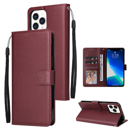 Multifunctional Horizontal Flip Leather Case, with Three Card Slot & Holder & Double Zip Wallett & Photo Frame & Lanyard For iPhone 13 mini(Red Wine)-garmade.com