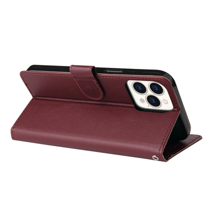 Multifunctional Horizontal Flip Leather Case, with Three Card Slot & Holder & Double Zip Wallett & Photo Frame & Lanyard For iPhone 13 mini(Red Wine)-garmade.com