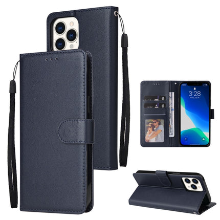 Multifunctional Horizontal Flip Leather Case, with Three Card Slot & Holder & Double Zip Wallett & Photo Frame & Lanyard For iPhone 13 mini(Navy)-garmade.com