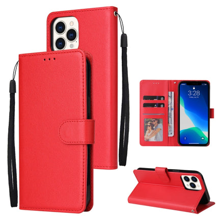 Multifunctional Horizontal Flip Leather Case, with Three Card Slot & Holder & Double Zip Wallett & Photo Frame & Lanyard For iPhone 13 mini(Red)-garmade.com