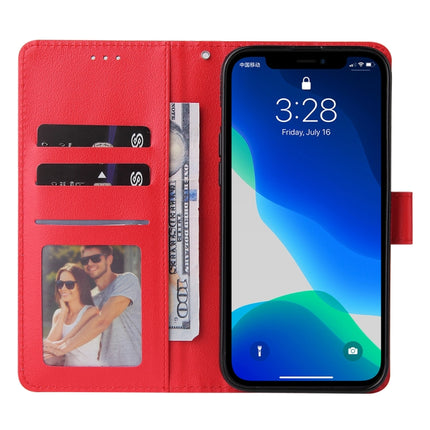 Multifunctional Horizontal Flip Leather Case, with Three Card Slot & Holder & Photo Frame & Lanyard For iPhone 13(Red)-garmade.com