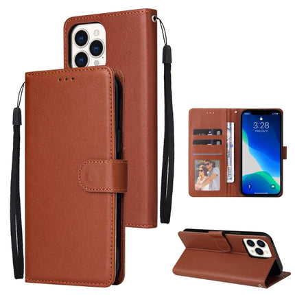 Multifunctional Horizontal Flip Leather Case, with Three Card Slot & Holder & Double Zip Wallett & Photo Frame & Lanyard For iPhone 13 Pro(Brown)-garmade.com