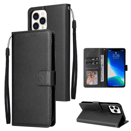 Multifunctional Horizontal Flip Leather Case, with Three Card Slot & Holder & Double Zip Wallett & Photo Frame & Lanyard For iPhone 13 Pro(Black)-garmade.com