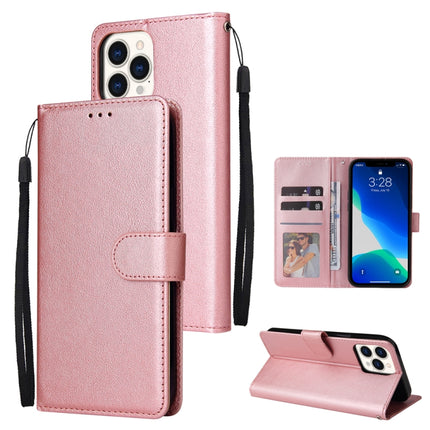 Multifunctional Horizontal Flip Leather Case, with Three Card Slot & Holder & Double Zip Wallett & Photo Frame & Lanyard For iPhone 13 Pro(Rose Gold)-garmade.com