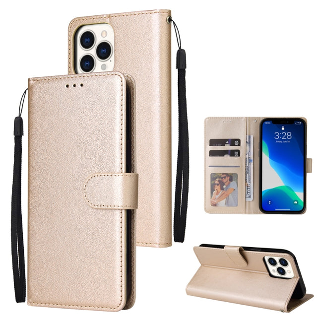 Multifunctional Horizontal Flip Leather Case, with Three Card Slot & Holder & Double Zip Wallett & Photo Frame & Lanyard For iPhone 13 Pro(Tyrant Gold)-garmade.com