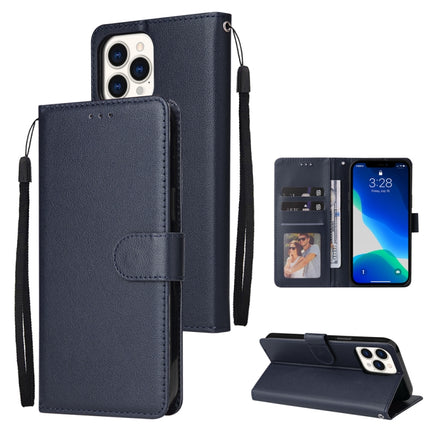 Multifunctional Horizontal Flip Leather Case, with Three Card Slot & Holder & Double Zip Wallett & Photo Frame & Lanyard For iPhone 13 Pro(Navy)-garmade.com