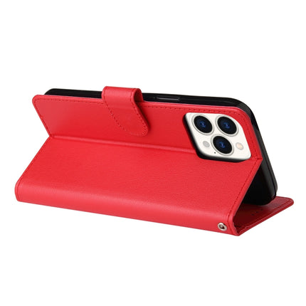 Multifunctional Horizontal Flip Leather Case, with Three Card Slot & Holder & Double Zip Wallett & Photo Frame & Lanyard For iPhone 13 Pro(Red)-garmade.com