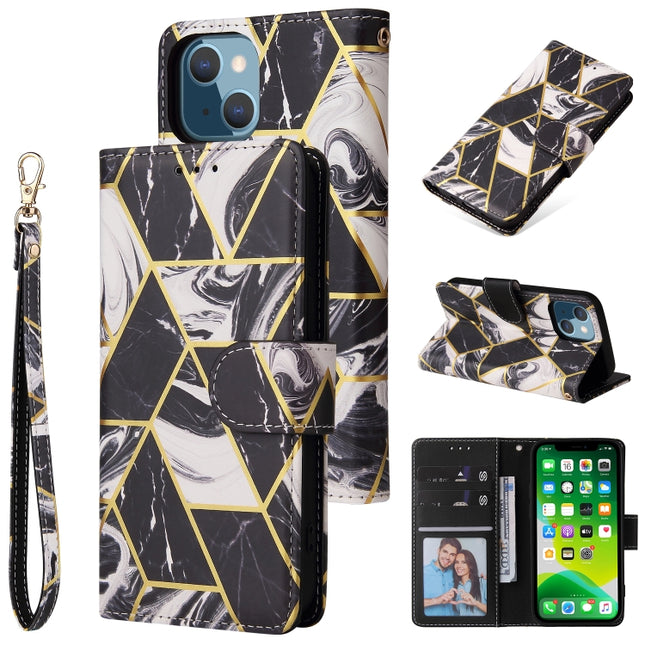 Marble Bronzing Stitching Horizontal Flip PU Leather Case with Holder & Card Slots & Wallet & Photo Frame For iPhone 13 mini(Black)-garmade.com