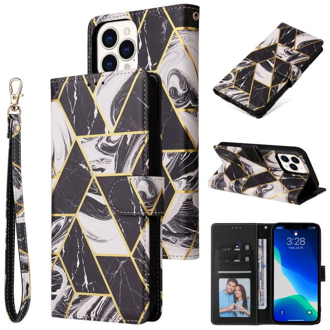 Marble Bronzing Stitching Horizontal Flip PU Leather Case with Holder & Card Slots & Wallet & Photo Frame For iPhone 13 Pro(Black)-garmade.com