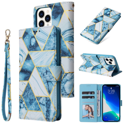 Marble Bronzing Stitching Horizontal Flip PU Leather Case with Holder & Card Slots & Wallet & Photo Frame For iPhone 13 Pro(Blue)-garmade.com