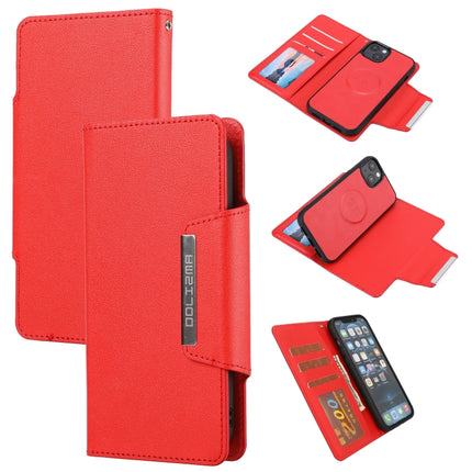 Ultra-thin Separable Magnetic Horizontal Flip Leather Case with Card Slot & Wallet For iPhone 13(Red)-garmade.com