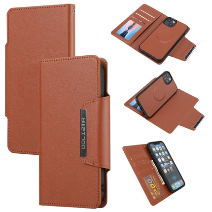 Ultra-thin Separable Magnetic Horizontal Flip Leather Case with Card Slot & Wallet For iPhone 13(Brown)-garmade.com