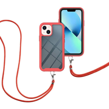 Starry Sky Solid Color Series Shockproof PC + TPU Protective Case with Neck Strap For iPhone 13 mini(Red)-garmade.com