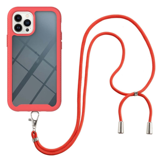 Starry Sky Solid Color Series Shockproof PC + TPU Protective Case with Neck Strap For iPhone 13 Pro(Red)-garmade.com