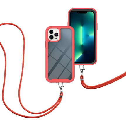 Starry Sky Solid Color Series Shockproof PC + TPU Protective Case with Neck Strap For iPhone 13 Pro(Red)-garmade.com