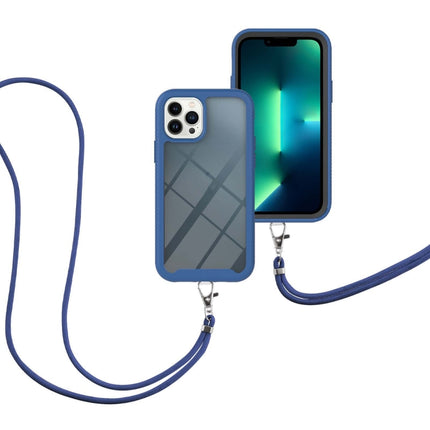 Starry Sky Solid Color Series Shockproof PC + TPU Protective Case with Neck Strap For iPhone 13 Pro(Blue)-garmade.com