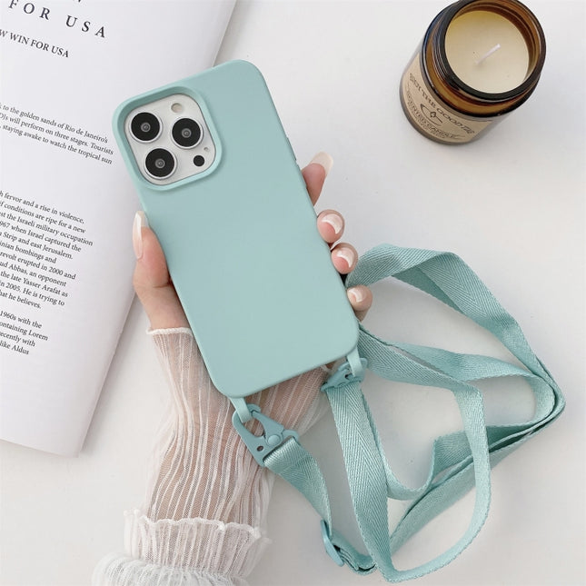Elastic Silicone Protective Case with Wide Neck Lanyard For iPhone 13 mini(Sky Blue)-garmade.com