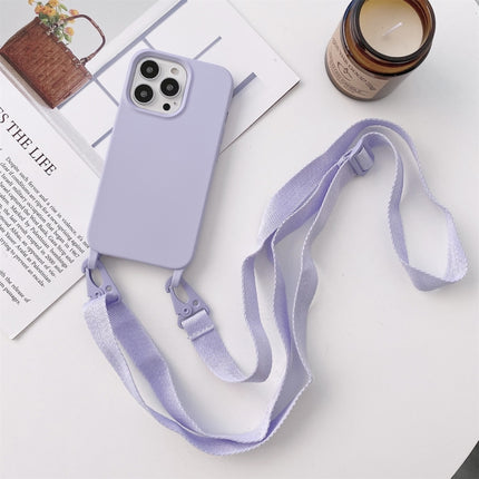 Elastic Silicone Protective Case with Wide Neck Lanyard For iPhone 13 mini(Purple)-garmade.com