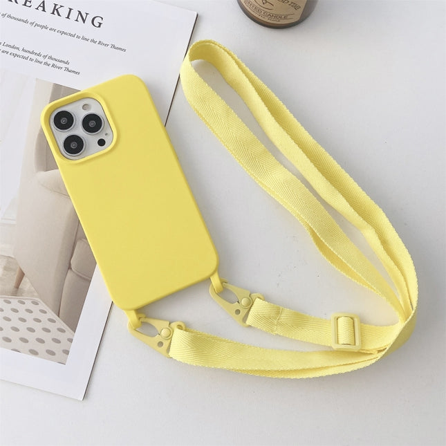 Elastic Silicone Protective Case with Wide Neck Lanyard For iPhone 13(Yellow)-garmade.com