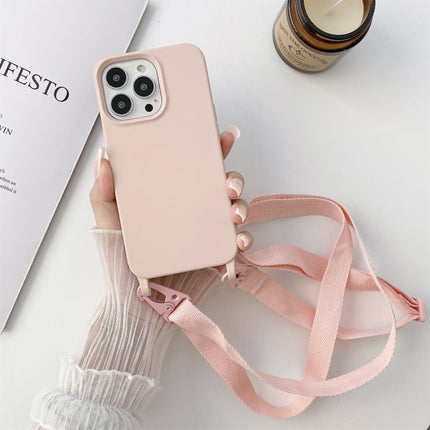 Elastic Silicone Protective Case with Wide Neck Lanyard For iPhone 13(Pink)-garmade.com