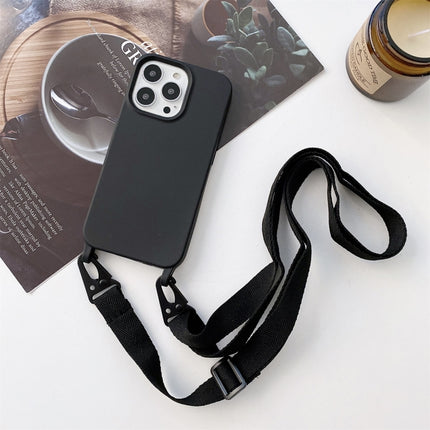 Elastic Silicone Protective Case with Wide Neck Lanyard For iPhone 13(Black)-garmade.com