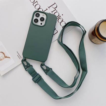 Elastic Silicone Protective Case with Wide Neck Lanyard For iPhone 13(Dark Green)-garmade.com