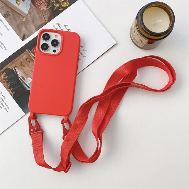 Elastic Silicone Protective Case with Wide Neck Lanyard For iPhone 13 Pro(Red)-garmade.com